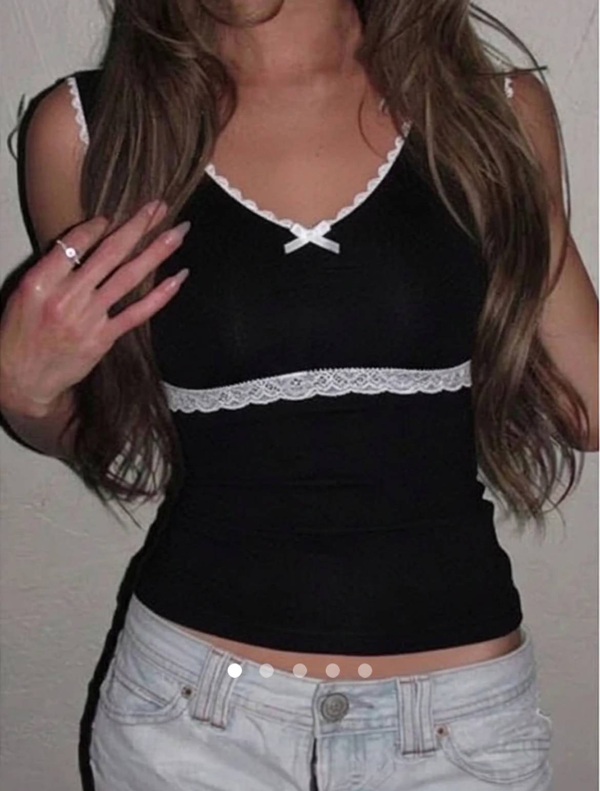 Square Neck Lace Trim Top // Black