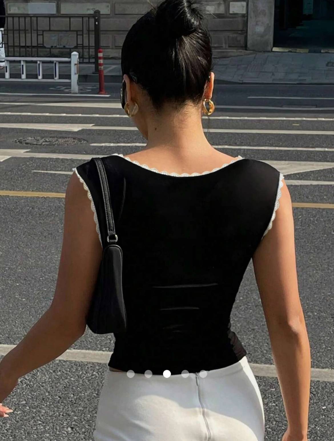 Square Neck Lace Trim Top // Black