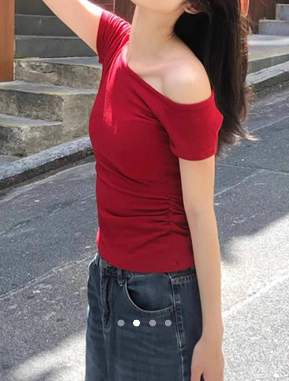 Off Shoulder Pullover T-Shirt // Red