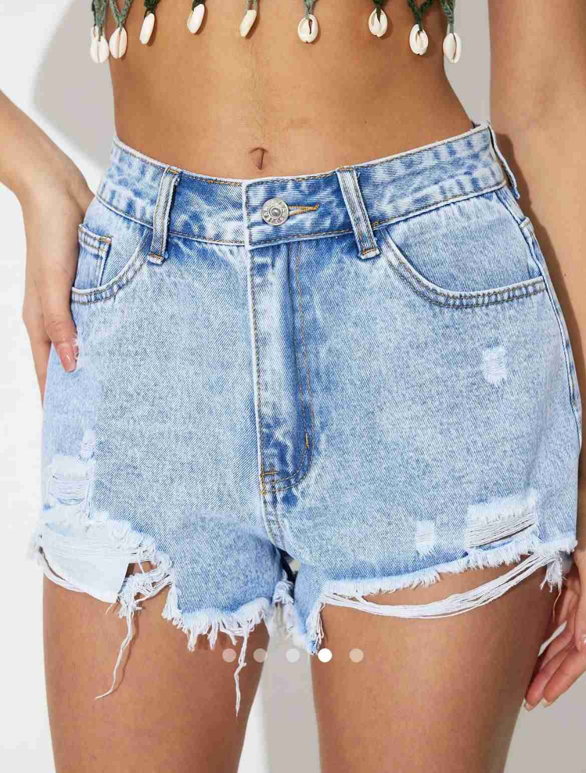 Ripped Denim Straight Leg Shorts // Light Blue