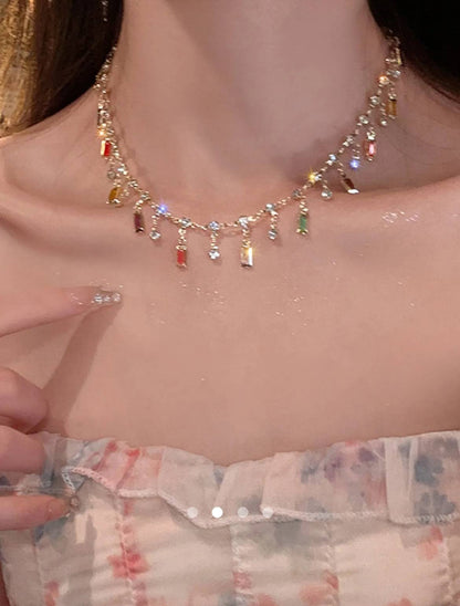 Rhinestone Pendant Necklace // Gold