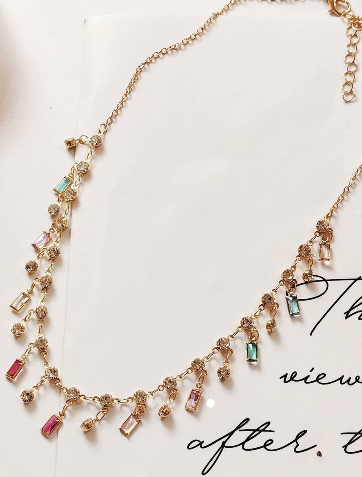 Rhinestone Pendant Necklace // Gold