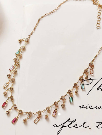 Rhinestone Pendant Necklace // Gold