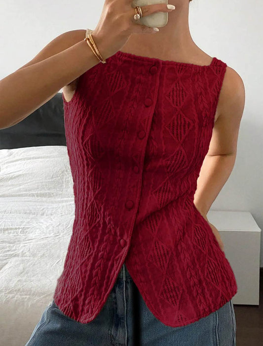 French Waistcoat Sleeveless Top // Burgundy