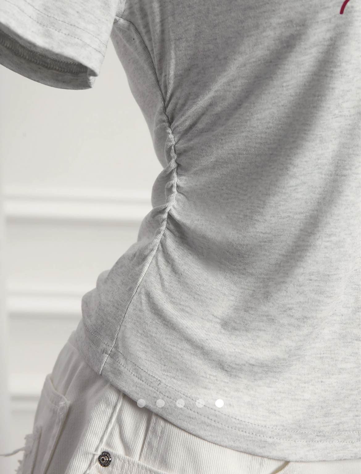 Gathered Pullover T-Shirt // Grey & Red