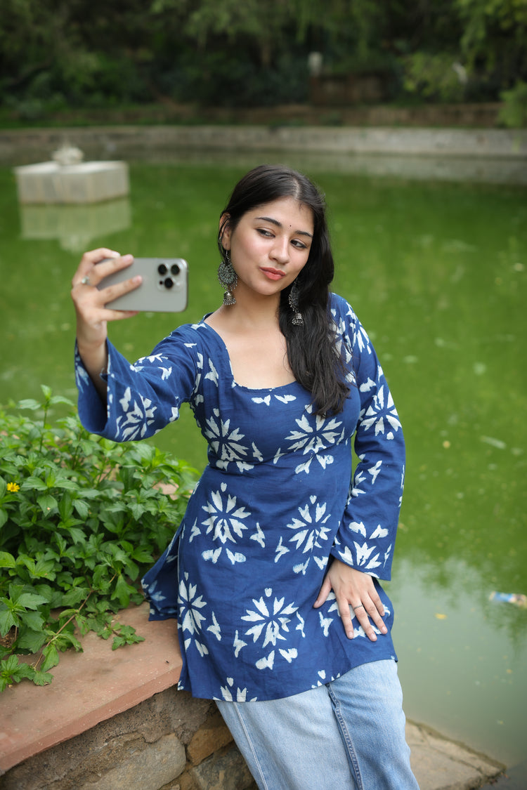 Indigo Short Kurti (100% Cotton) Blue