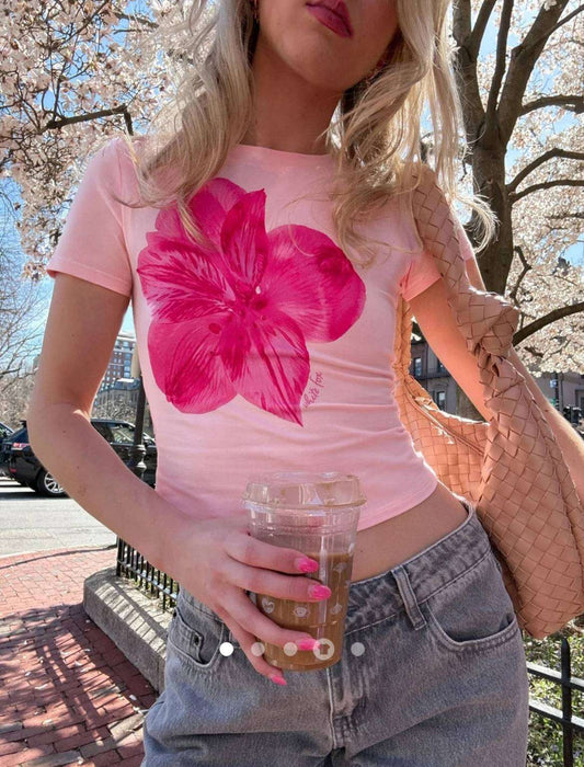 Printed Pullover T-Shirt // Pink