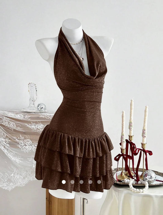 Backless A-Line Dress // Brown