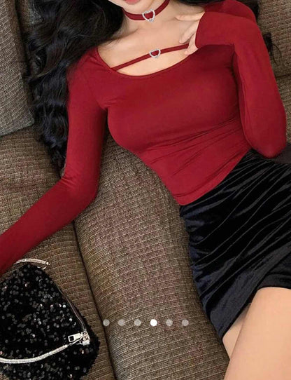 Full Sleeves Top with Choker // Red