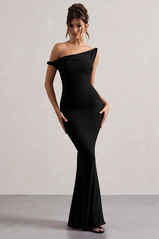 One Shoulder Mermaid Maxi Dress // Black