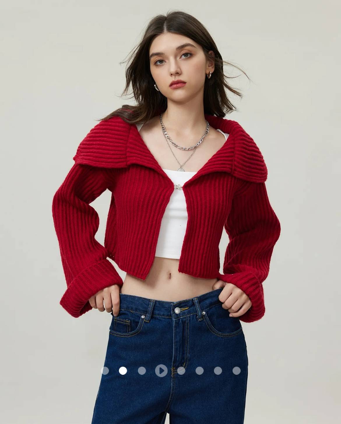 Cable Knit Cardigan // Red
