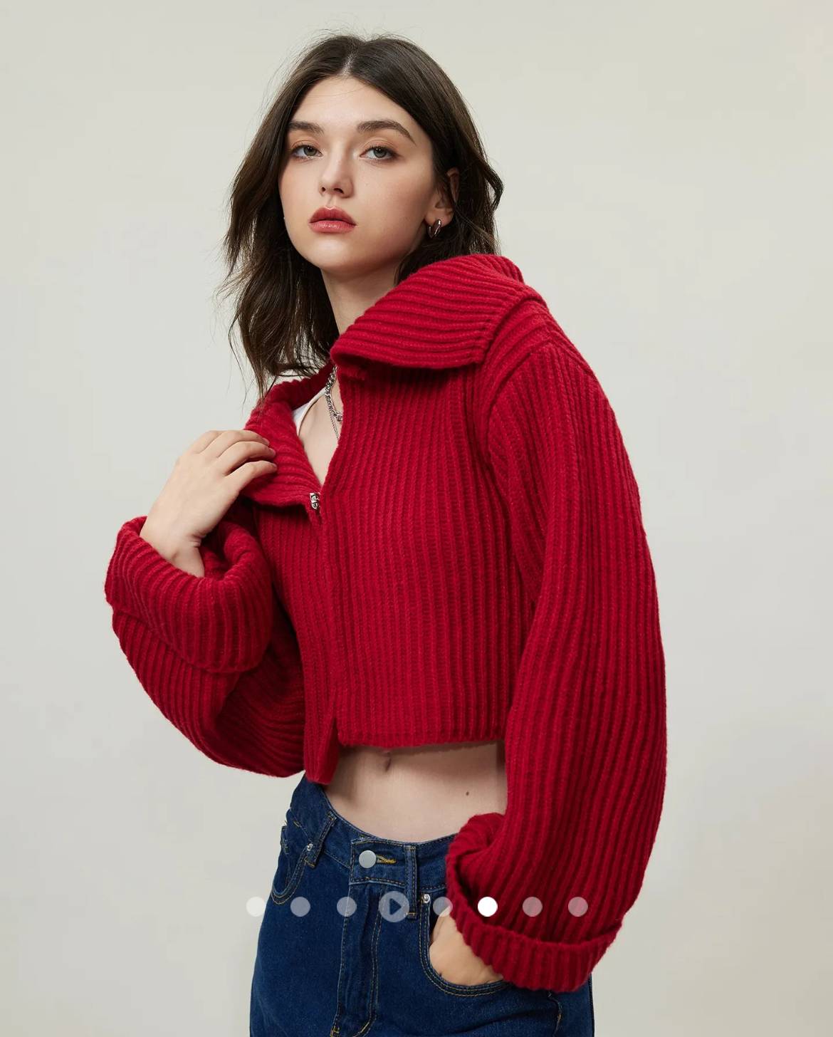 Cable Knit Cardigan // Red
