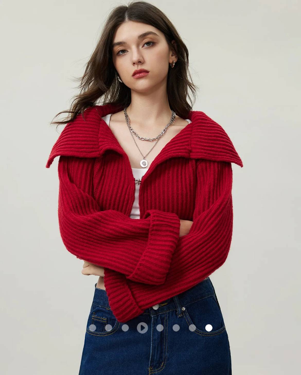 Cable Knit Cardigan // Red