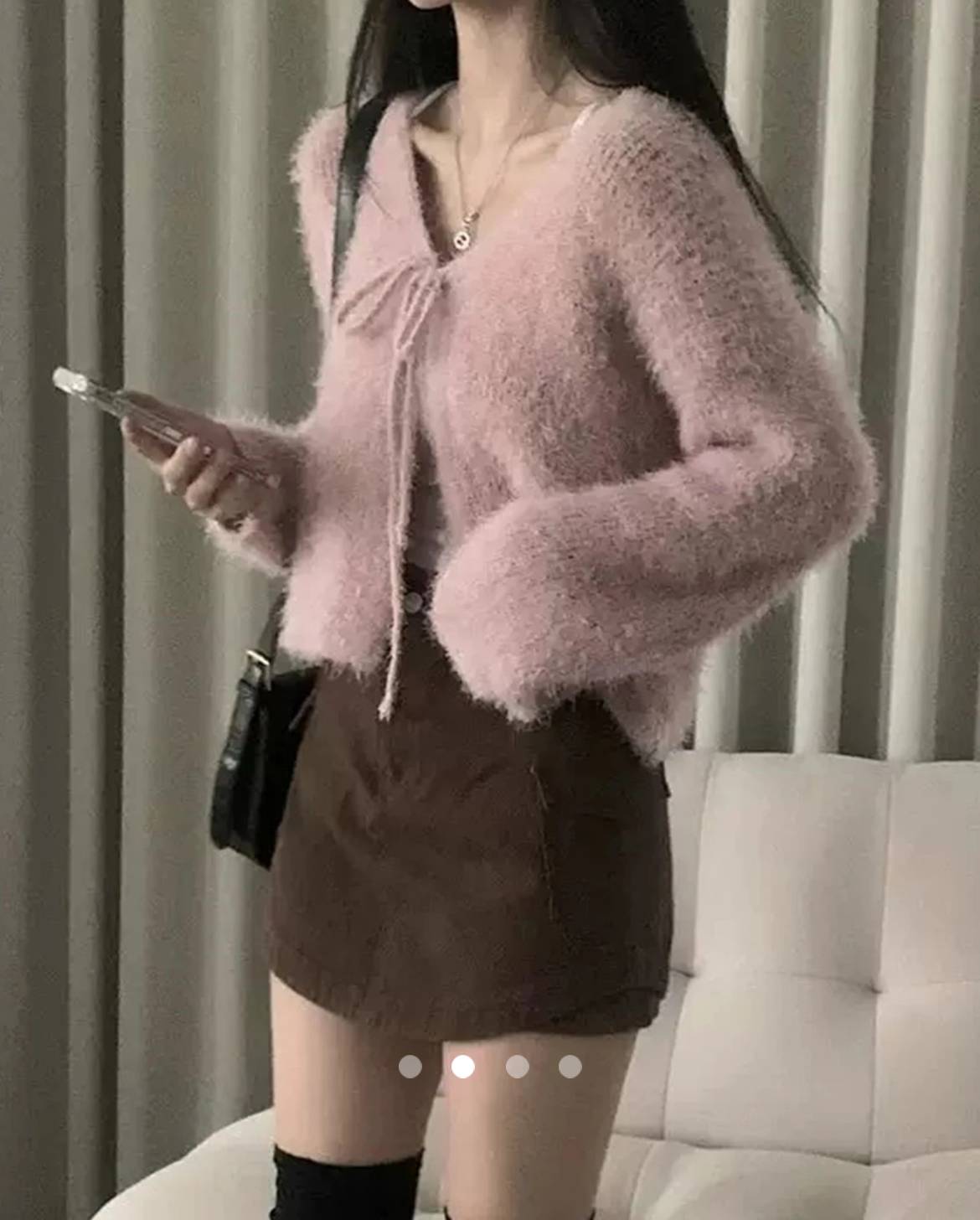 Tie Up Knit Cardigan // Pink