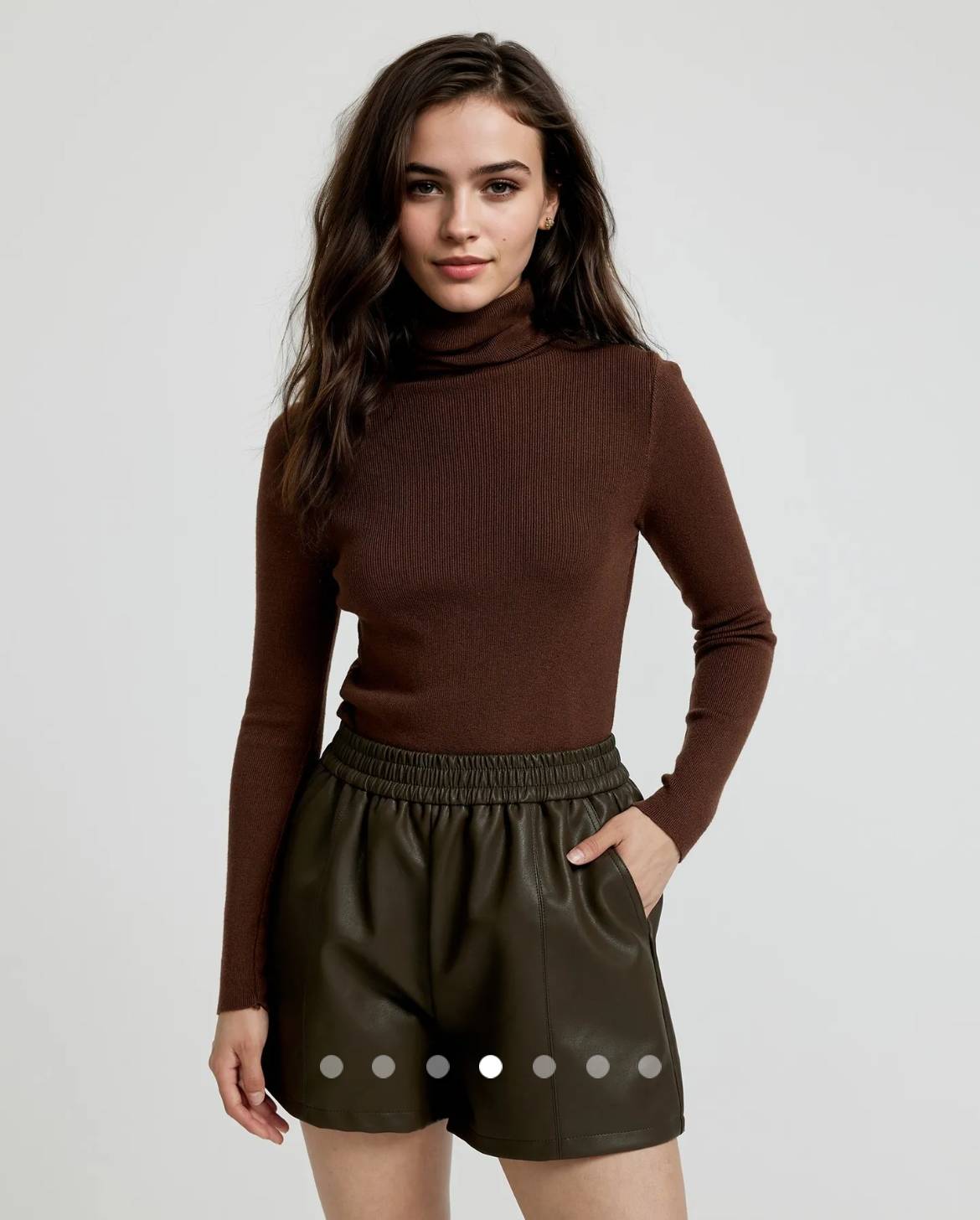 Turtle Neck Knit Top // Brown
