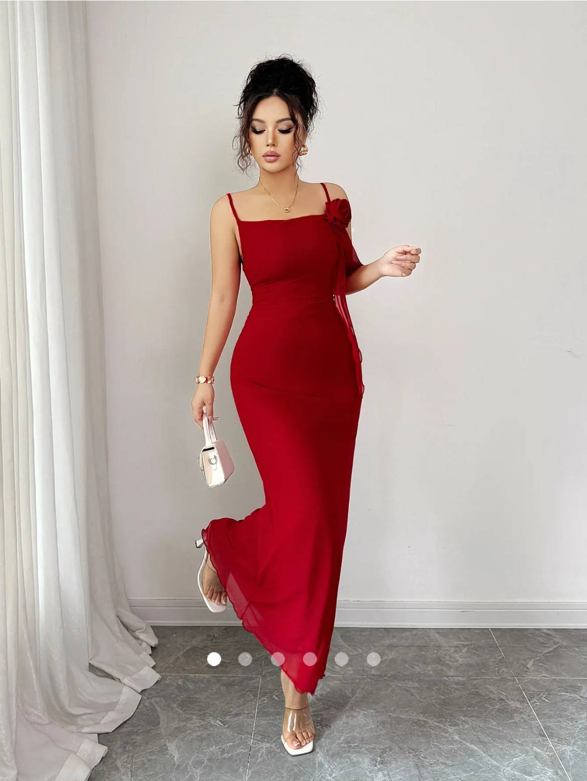 3D Floral Slip Dress // Red