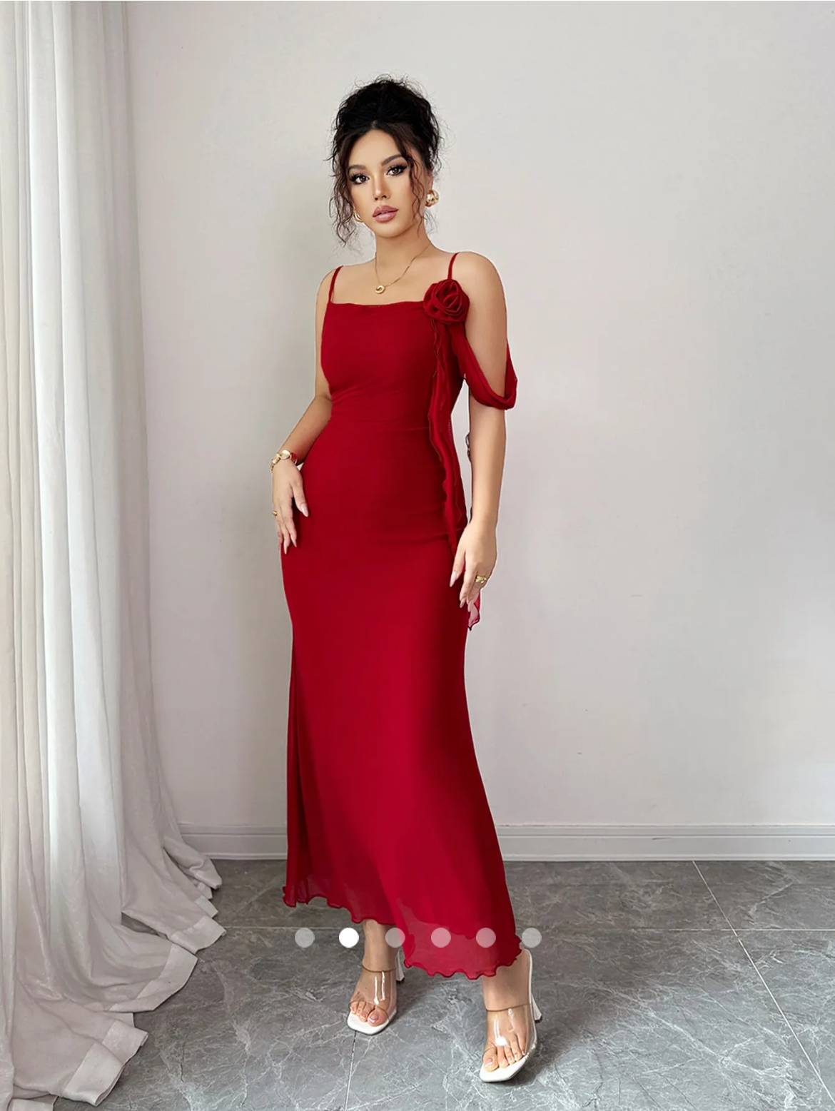 3D Floral Slip Dress // Red