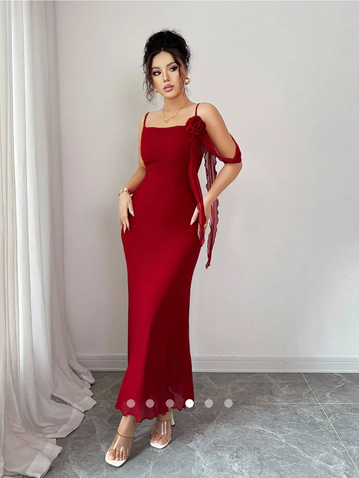 3D Floral Slip Dress // Red