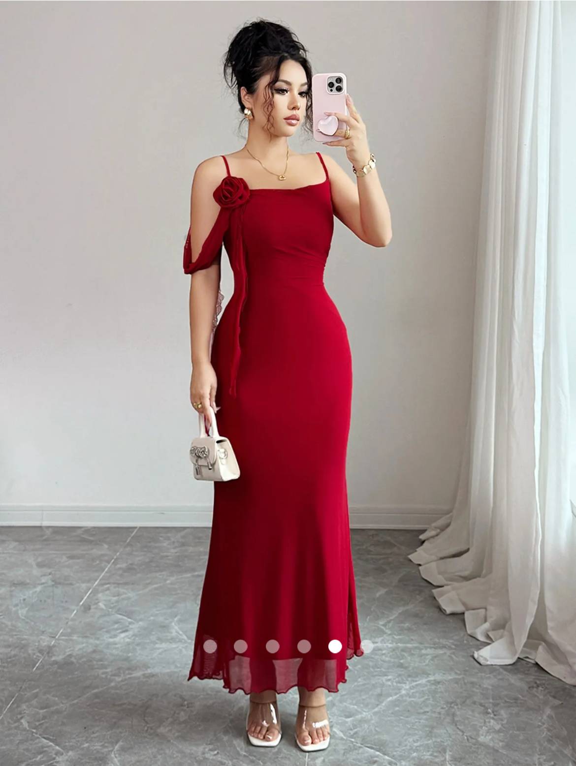 3D Floral Slip Dress // Red