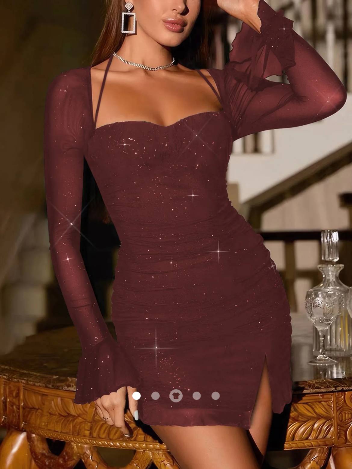 Shimmer Bodycon Dress // Burgundy