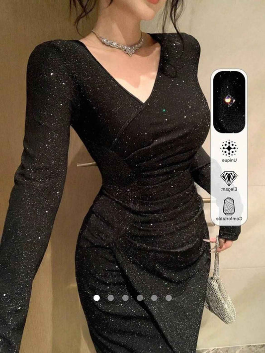 Shimmer Bodycon Dress // Black