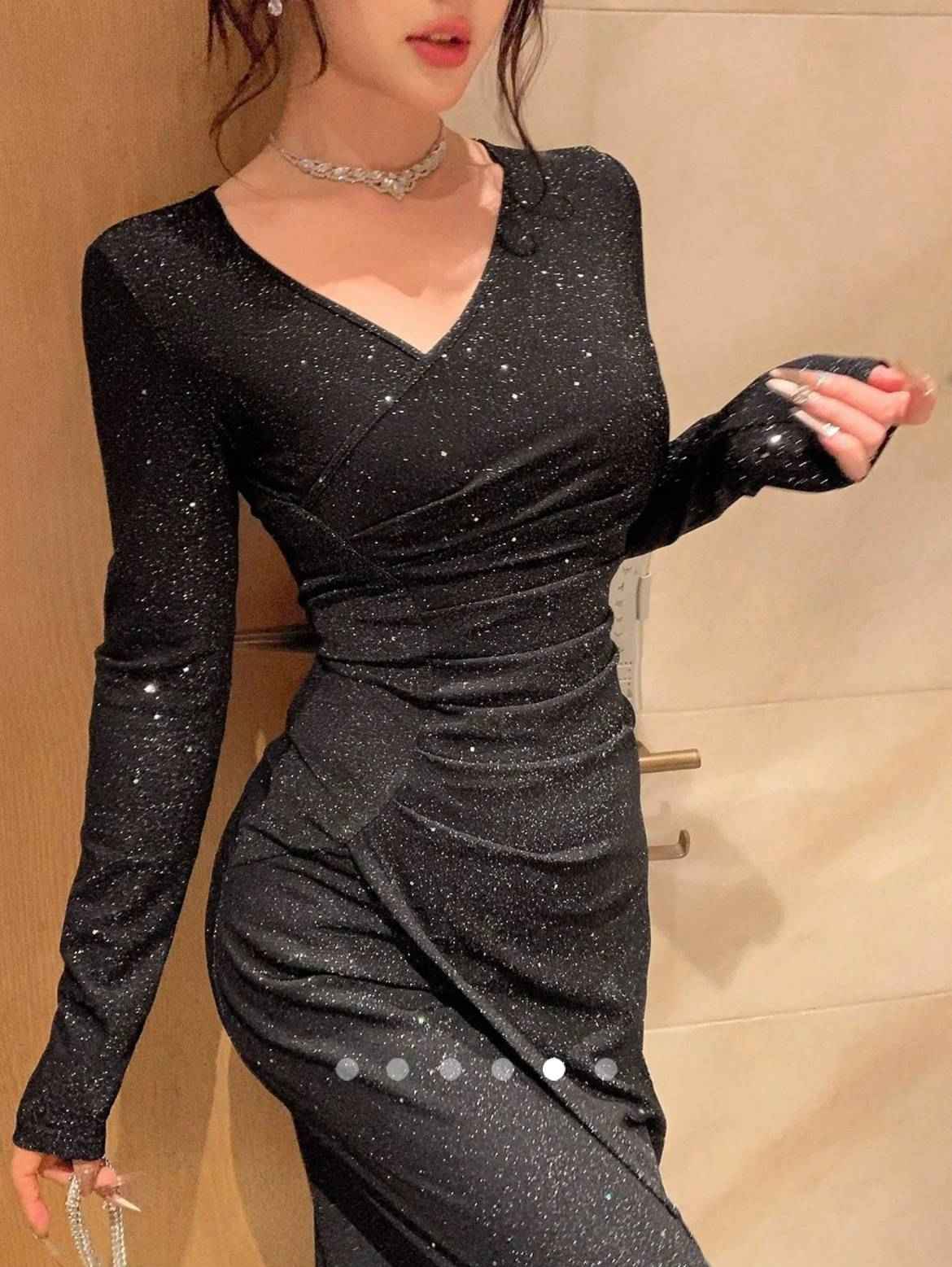 Shimmer Bodycon Dress // Black