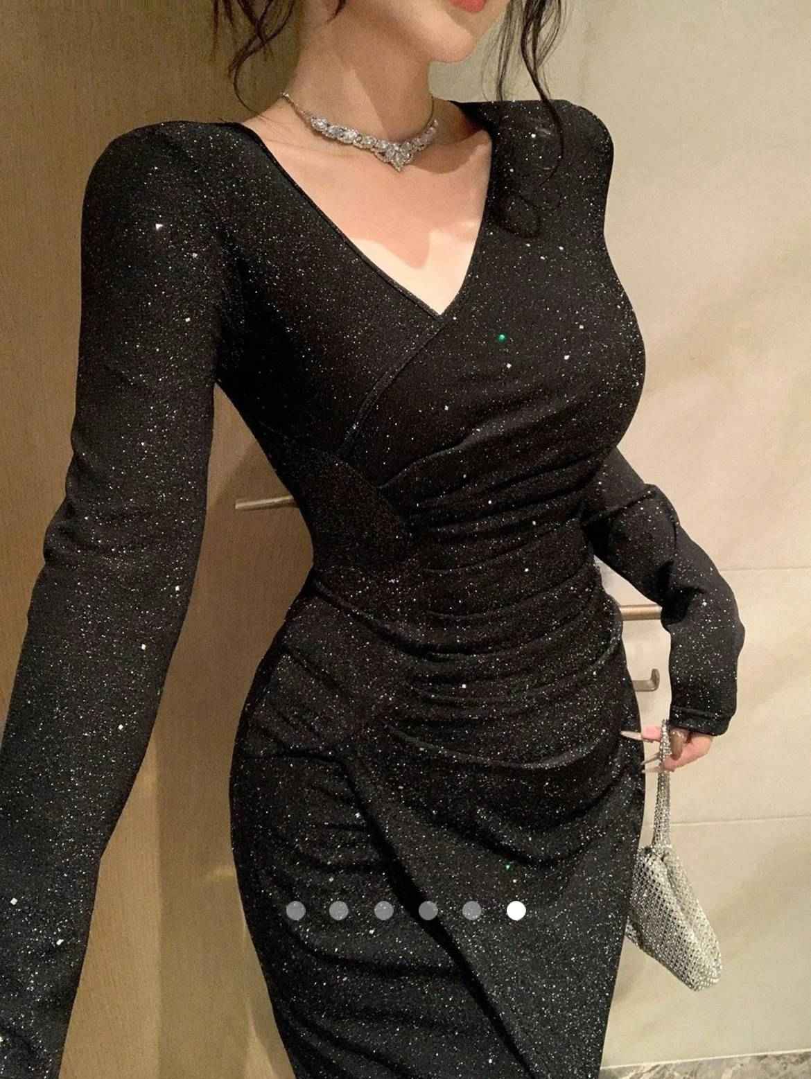 Shimmer Bodycon Dress // Black