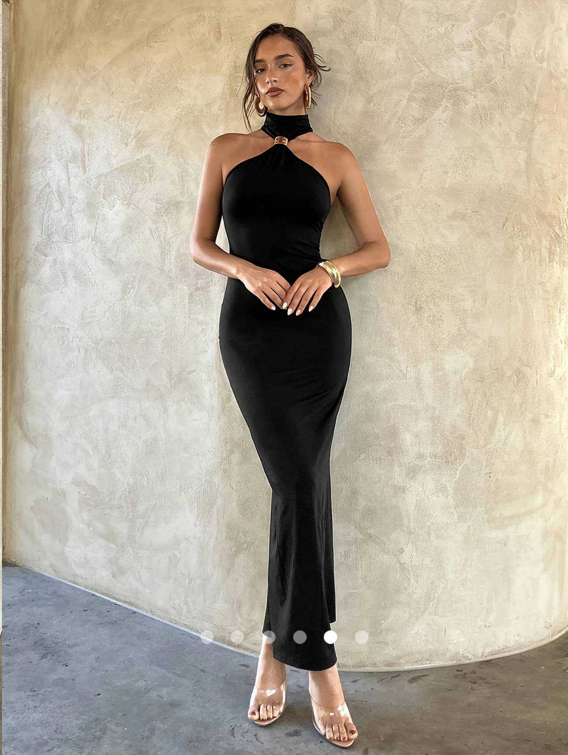 Metallic Decor Bodycon Dress // Black