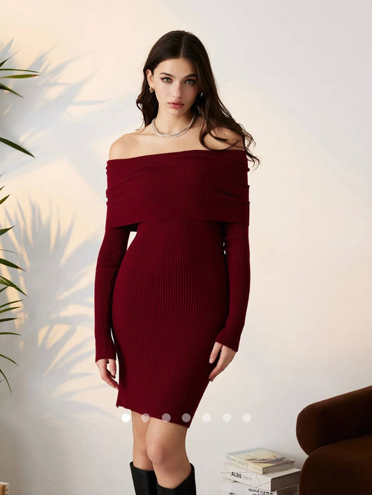Knit Mini Dress // Burgundy