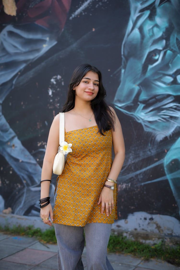 Rani Hand Block Short Kurti (100% Cotton) // Mustard