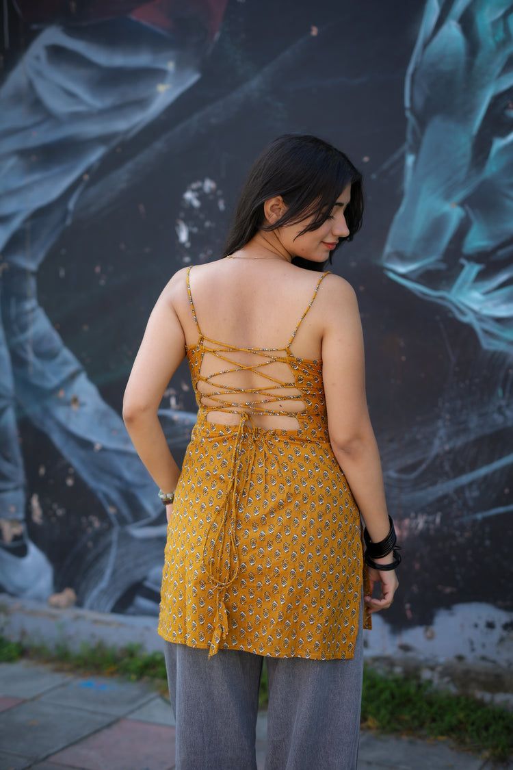 Rani Hand Block Short Kurti (100% Cotton) // Mustard