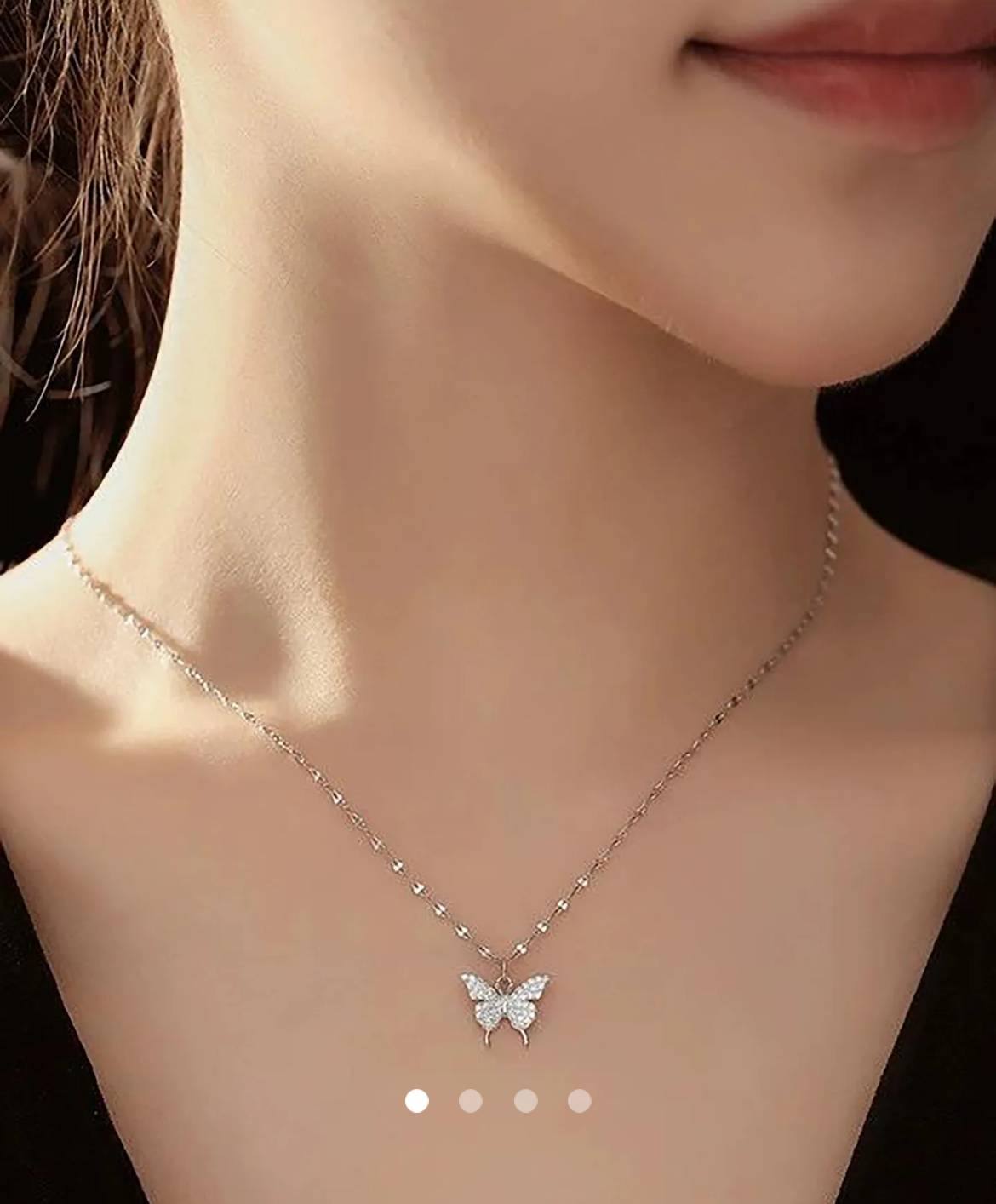 Rhinestone Butterfly Necklace // Silver