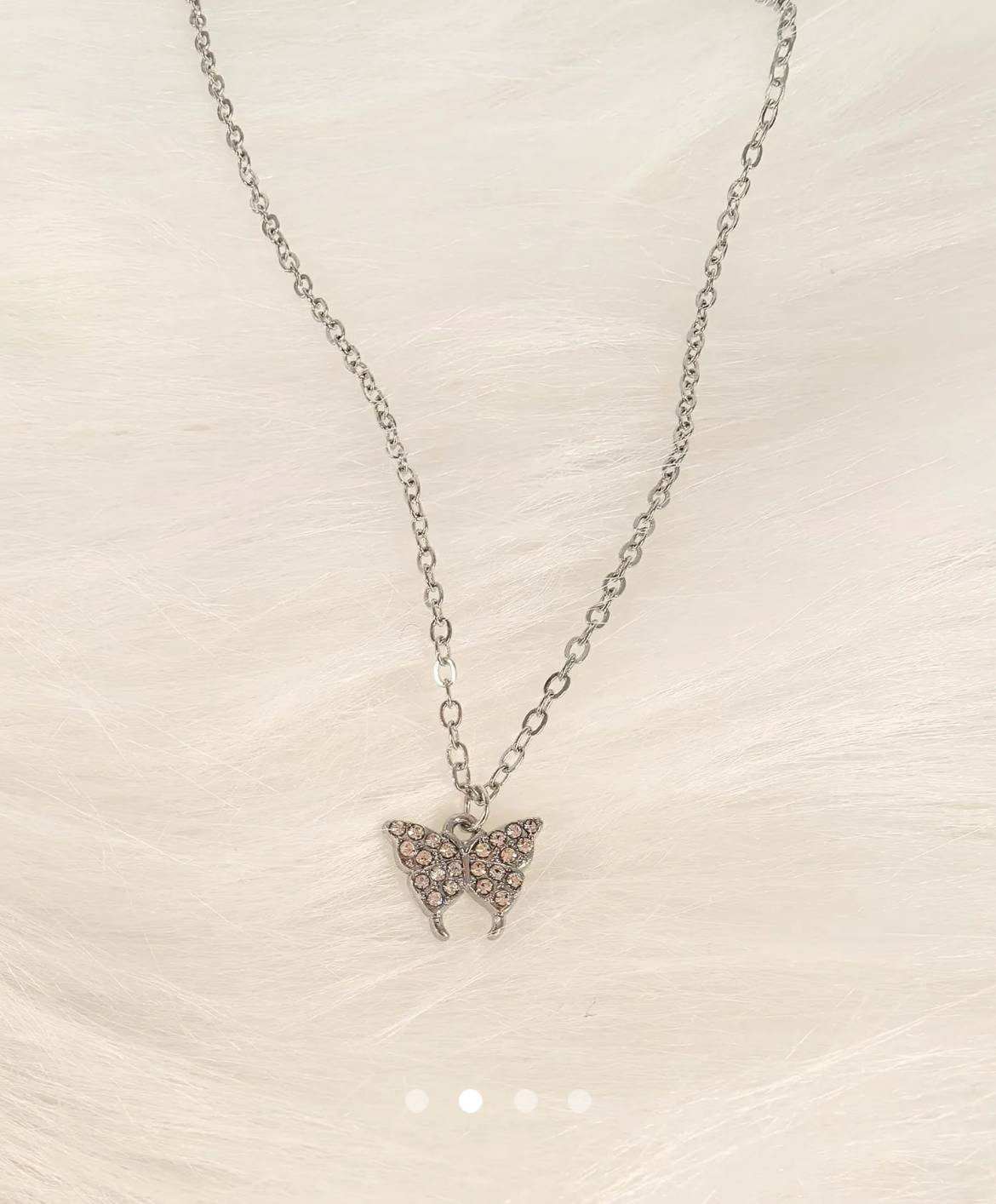 Rhinestone Butterfly Necklace // Silver