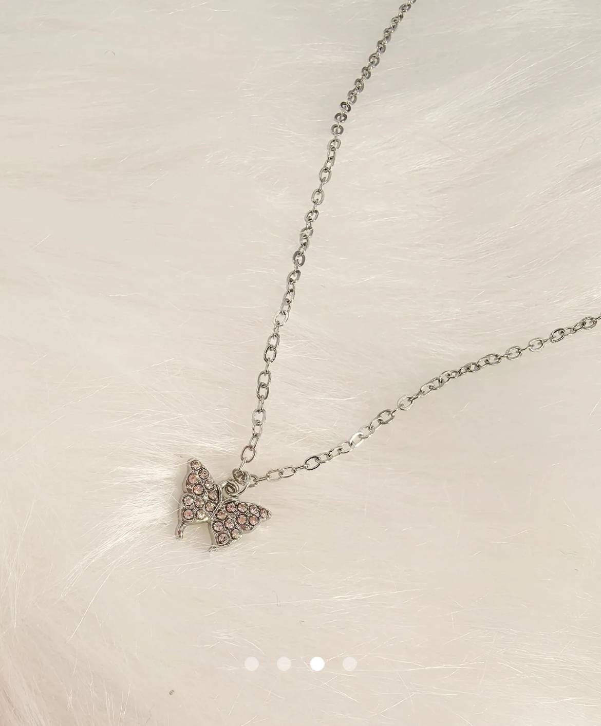 Rhinestone Butterfly Necklace // Silver