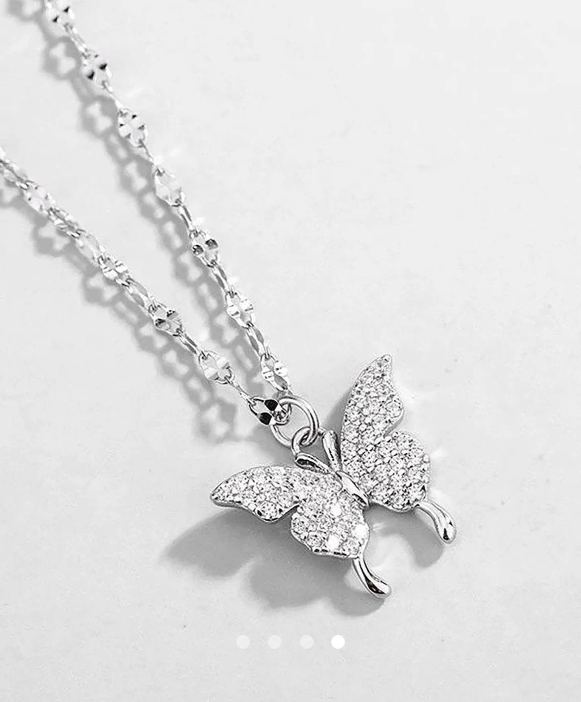 Rhinestone Butterfly Necklace // Silver