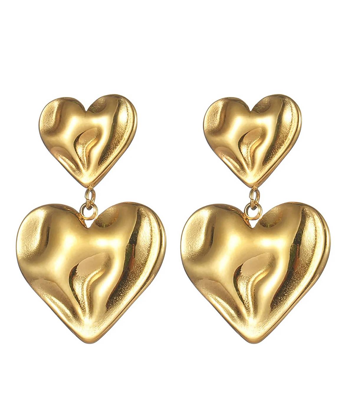 Heart Dangle Earrings // Gold