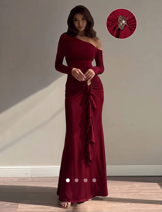 Asymmetric Bodycon Dress // Burgundy