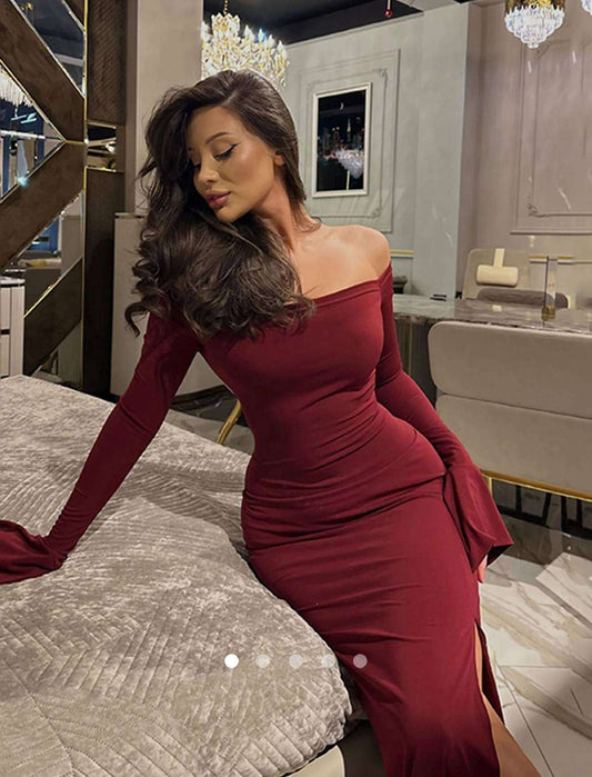 Slit Cocktail Dress // Burgundy