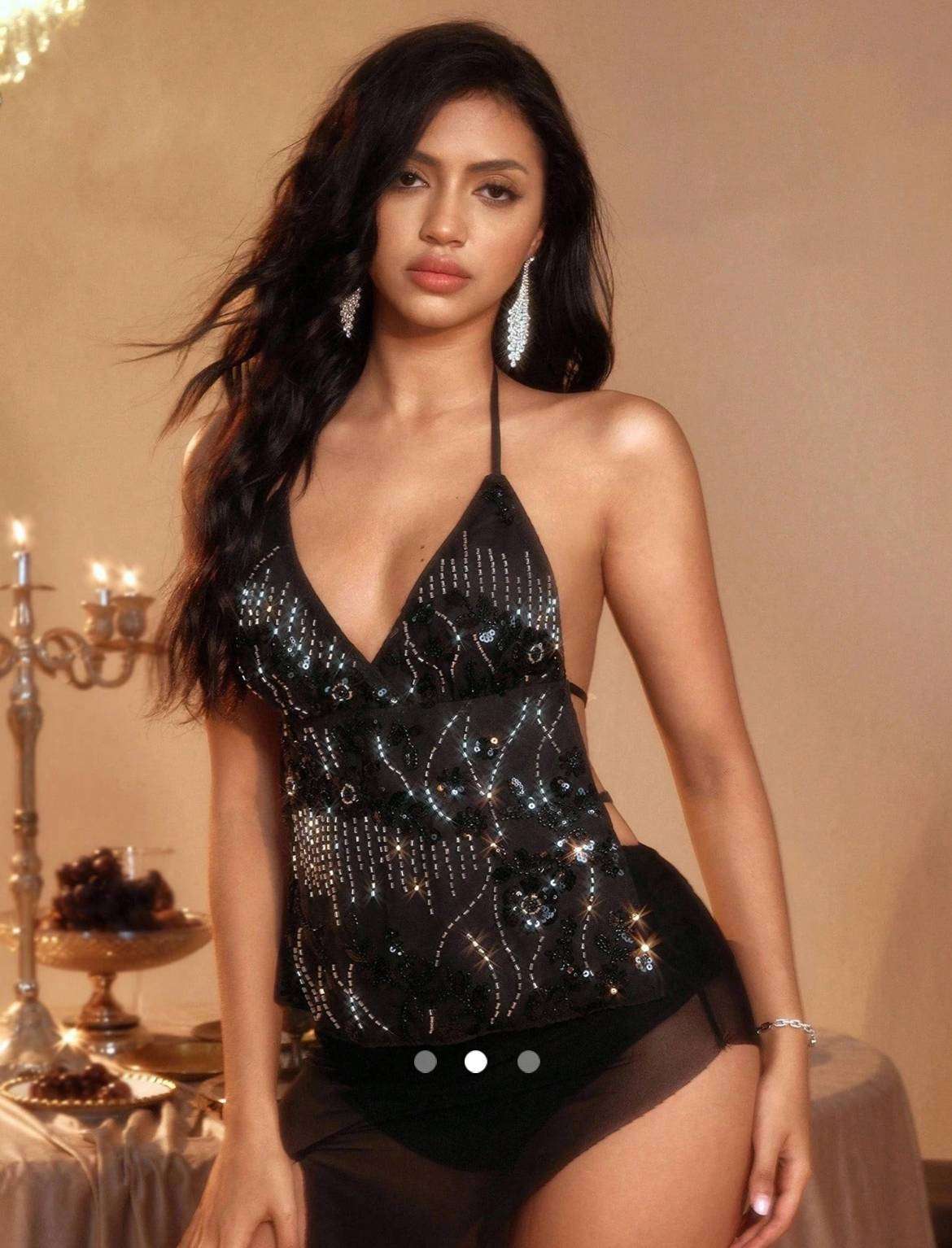 Sequin Backless Top // Black