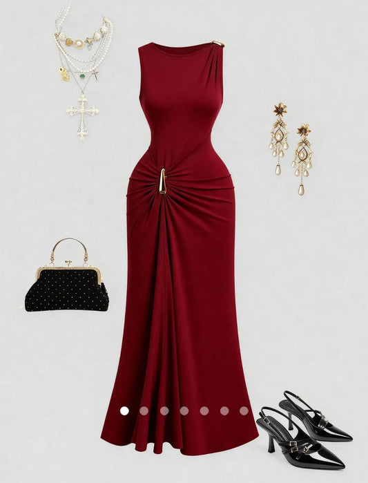 Metallic Decor Tank Dress // Burgundy