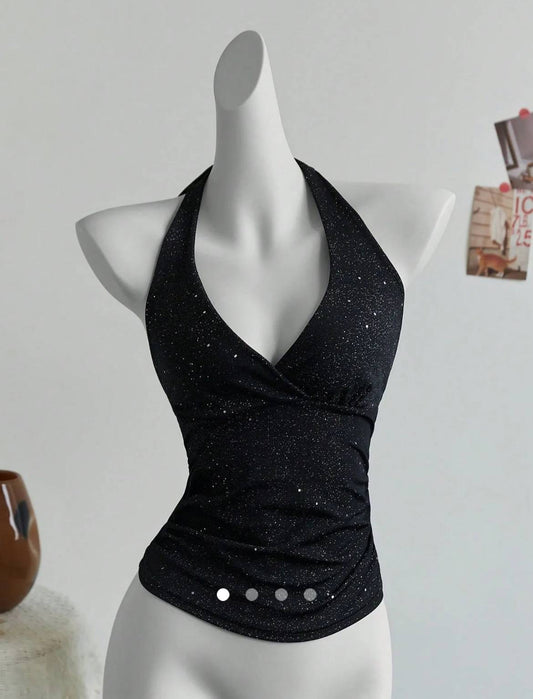 Glitter Backless Top // Black