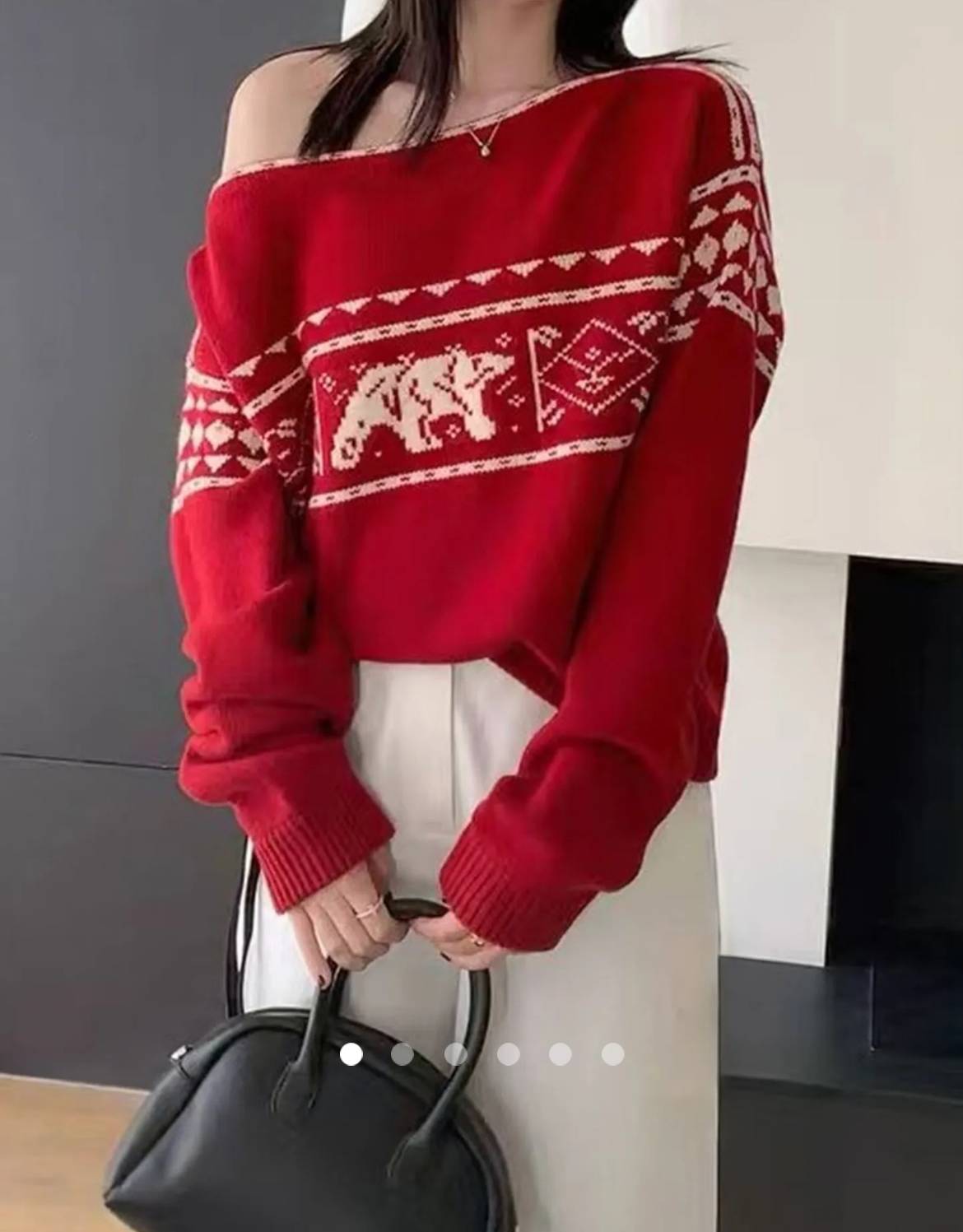 Jacquard Knit Pullover // Red