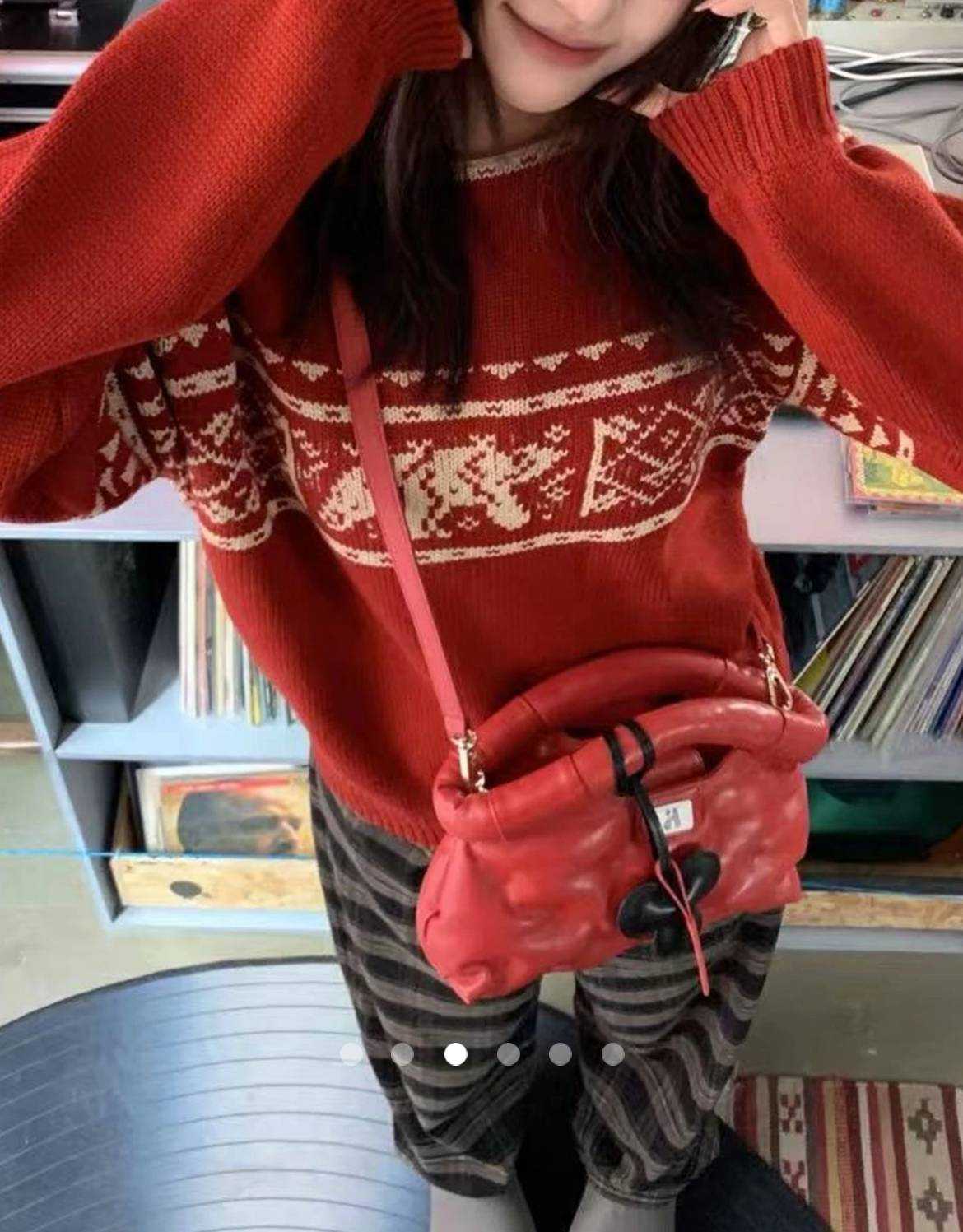 Jacquard Knit Pullover // Red