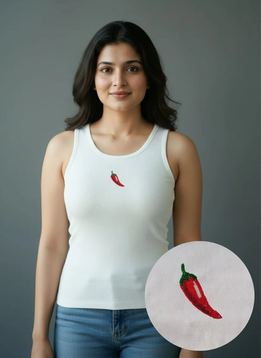 Chilly Beaded Tank Top // White