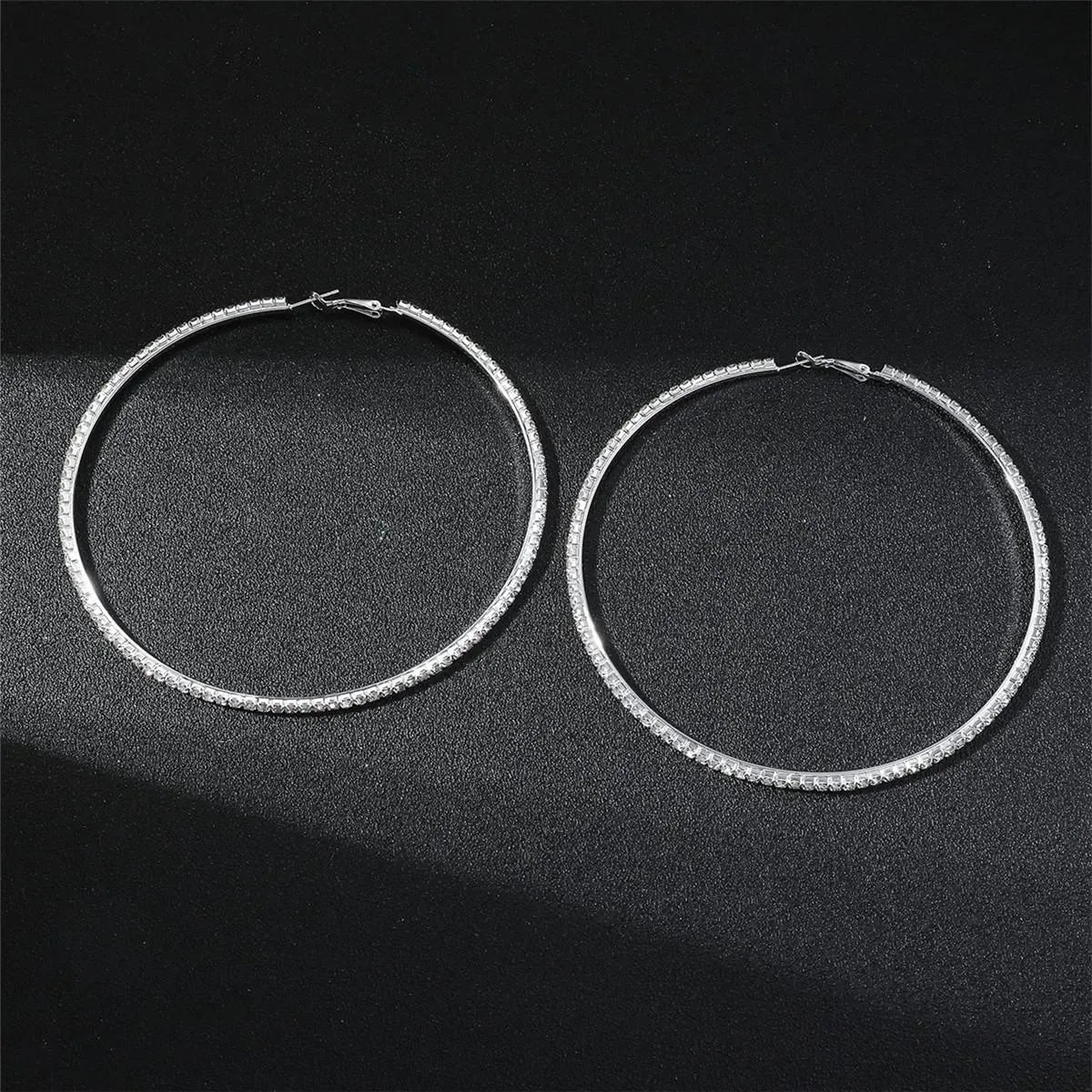 NEWME lmitation Rhinestone Hoop Earrings // Silver