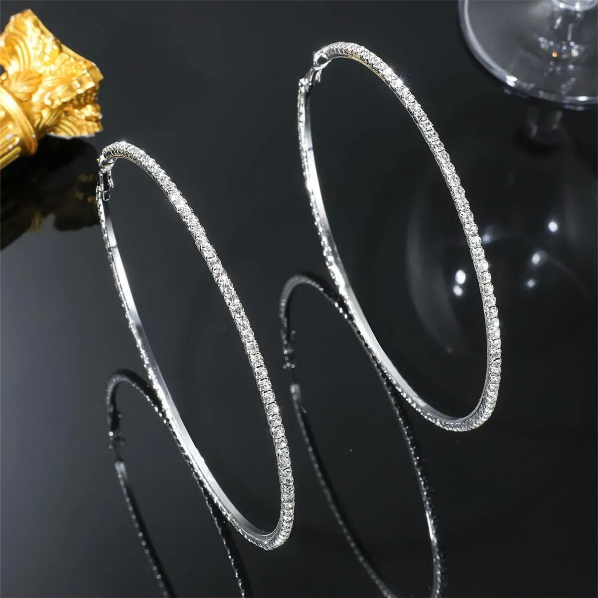 NEWME lmitation Rhinestone Hoop Earrings // Silver