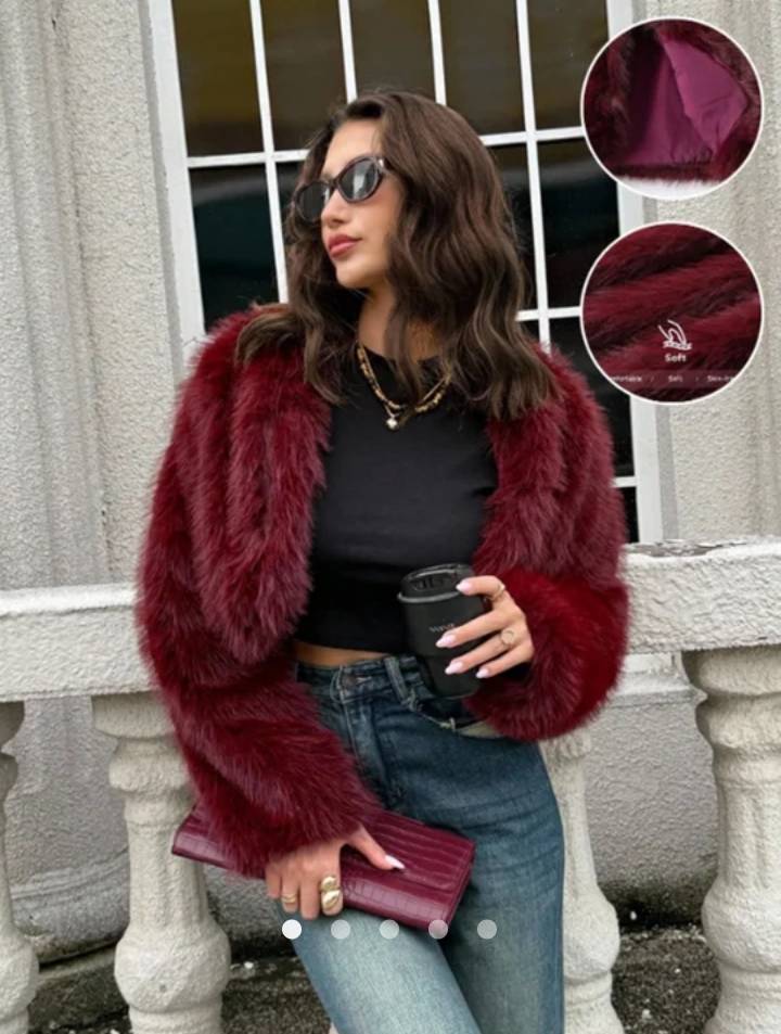 Faux Fur Jacket // Burgundy