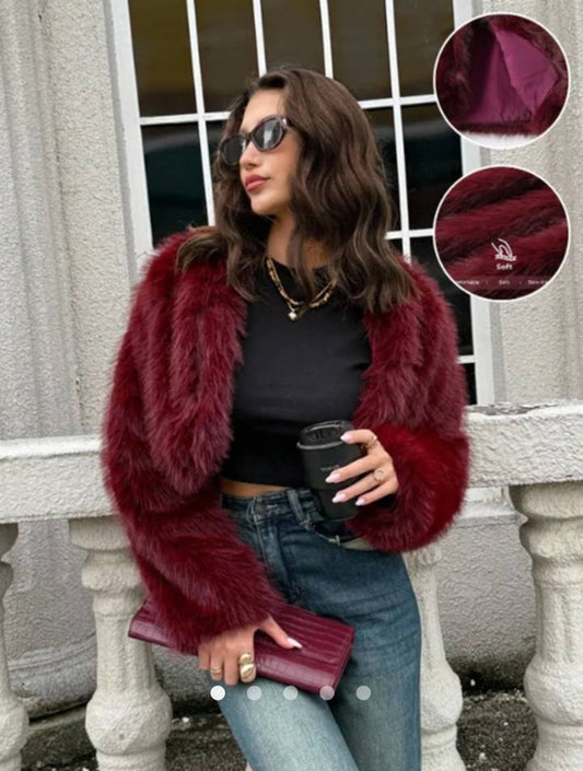 Faux Fur Jacket // Burgundy