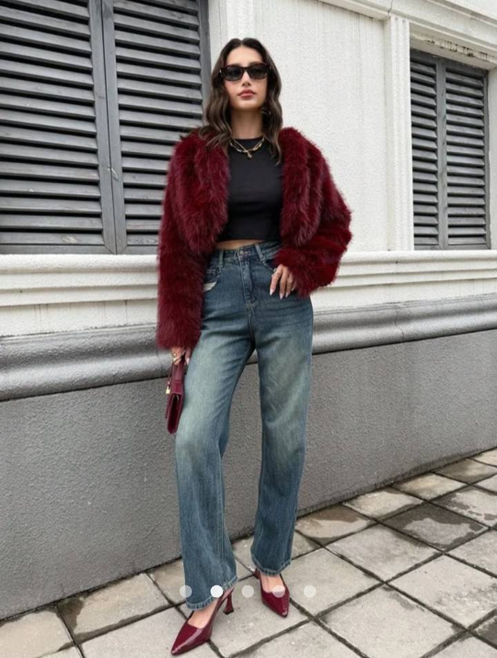 Faux Fur Jacket // Burgundy