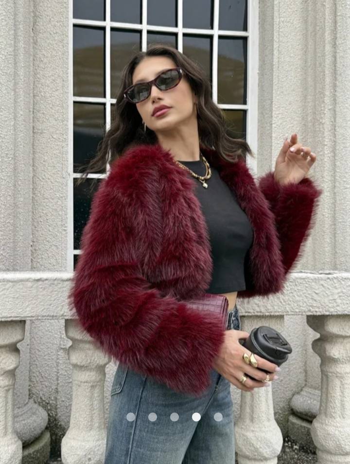 Faux Fur Jacket // Burgundy